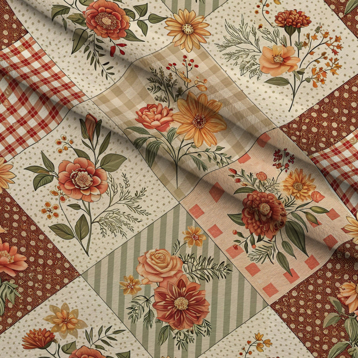 Rustic Patchwork Quilt Pattern 7 Fleece Fabric — fleece fabric folded close-up preview (mv-fleece-v1:lying)