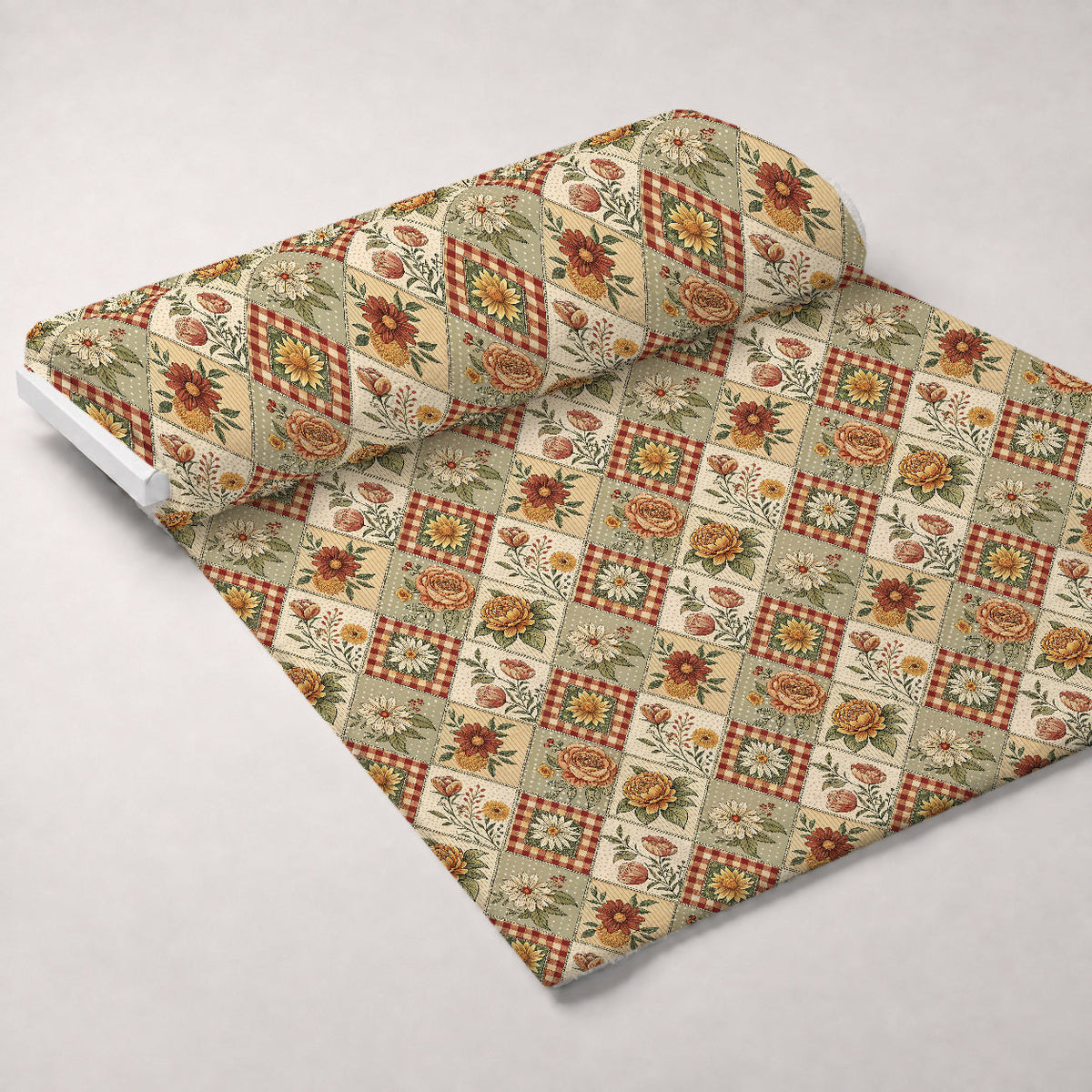 Rustic Patchwork Quilt Pattern 8 Fleece Fabric — fleece fabric unrolled bolt preview (mv-fleece-v1:bolt)