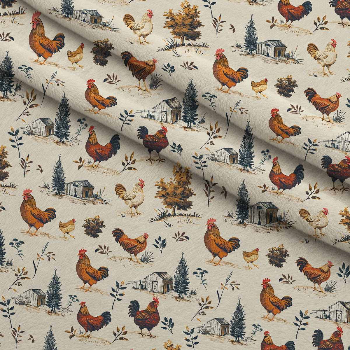 Rustic Roost Pattern 6 Fleece Fabric — fleece fabric folded close-up preview (mv-fleece-v1:lying)