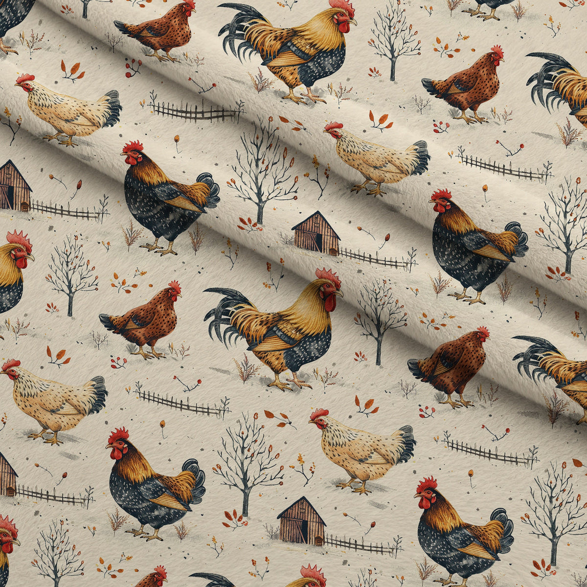 Rustic Roost Pattern 7 Fleece Fabric — fleece fabric folded close-up preview (mv-fleece-v1:lying)