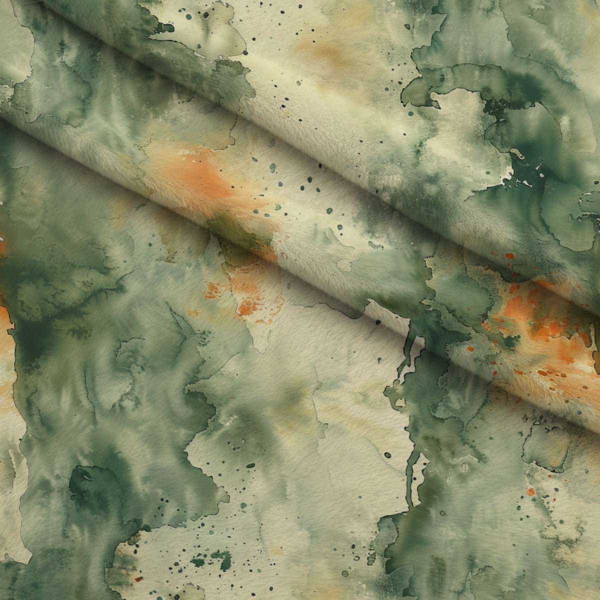 Sage Ink Wash Pattern 12 Fleece Fabric — fleece fabric folded close-up preview (mv-fleece-v1:lying)