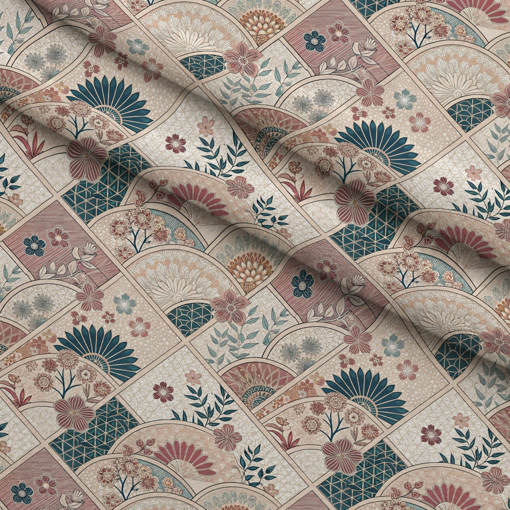 Sakura Fan Patchwork Pattern 10 Fleece Fabric — fleece fabric folded close-up preview (mv-fleece-v1:lying)