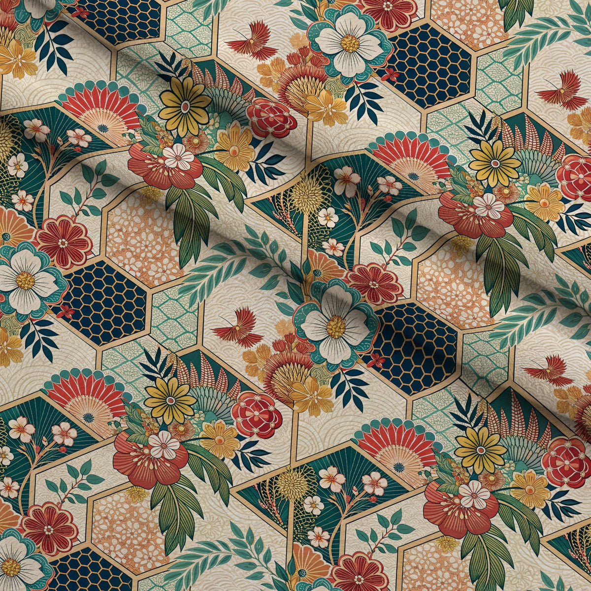 Sakura Fan Patchwork Pattern 4 Fleece Fabric — fleece fabric folded close-up preview (mv-fleece-v1:lying)