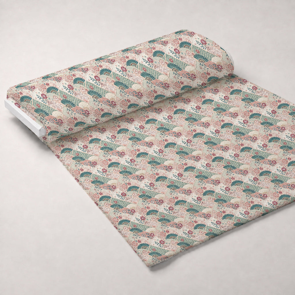 Sakura Fan Patchwork Pattern 8 Fleece Fabric — fleece fabric unrolled bolt preview (mv-fleece-v1:bolt)