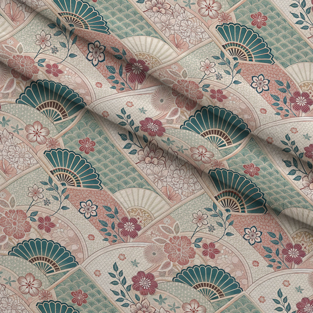 Sakura Fan Patchwork Pattern 8 Fleece Fabric — fleece fabric folded close-up preview (mv-fleece-v1:lying)