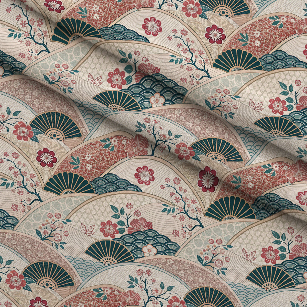 Sakura Fan Patchwork Pattern 9 Fleece Fabric — fleece fabric folded close-up preview (mv-fleece-v1:lying)