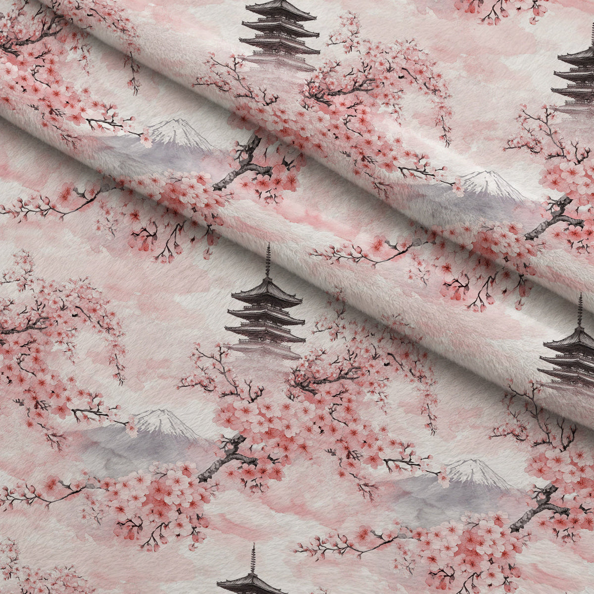 Sakura Summit Pattern 1 Fleece Fabric — fleece fabric folded close-up preview (mv-fleece-v1:lying)