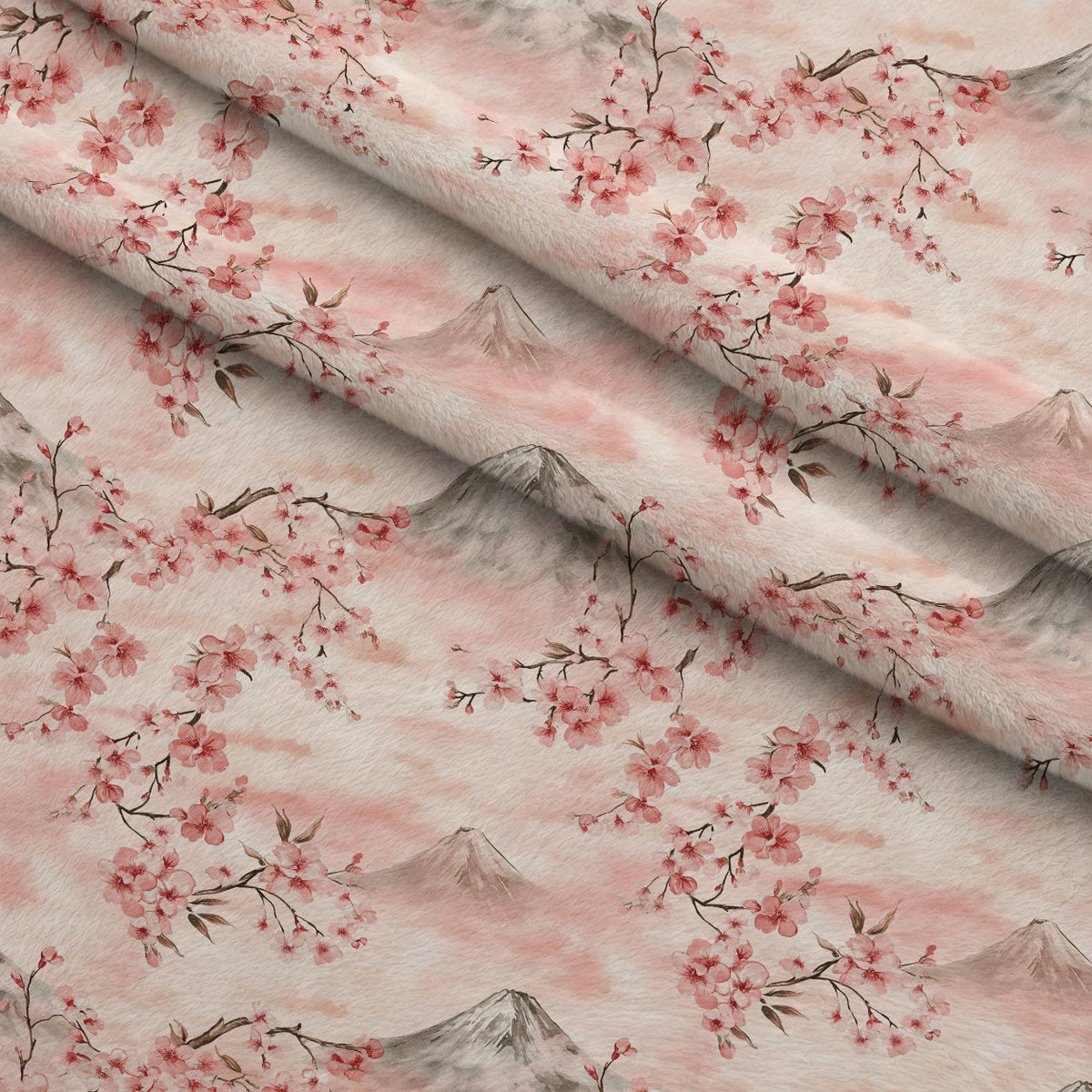 Sakura Summit Pattern 10 Fleece Fabric — fleece fabric folded close-up preview (mv-fleece-v1:lying)