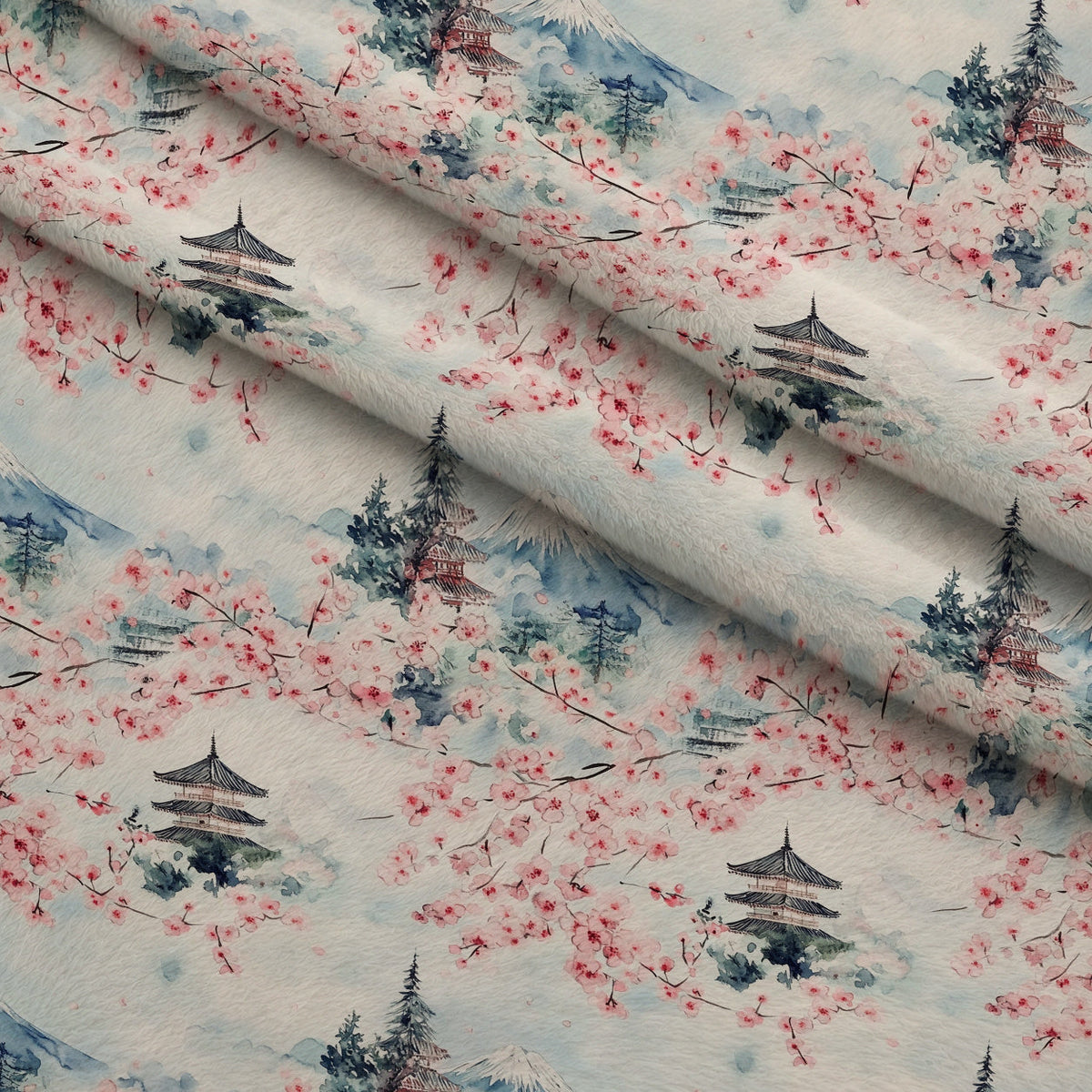 Sakura Summit Pattern 12 Fleece Fabric — fleece fabric folded close-up preview (mv-fleece-v1:lying)