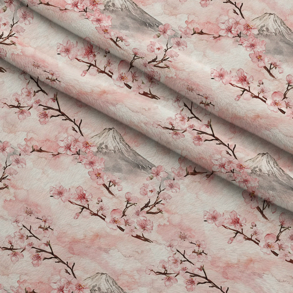 Sakura Summit Pattern 2 Fleece Fabric — fleece fabric folded close-up preview (mv-fleece-v1:lying)