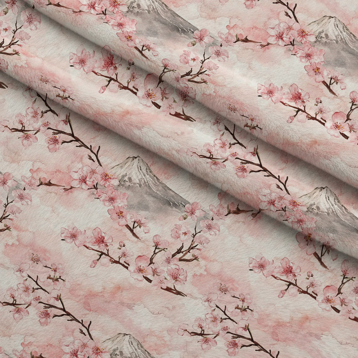 Sakura Summit Pattern 2 Fleece Fabric — fleece fabric folded close-up preview (mv-fleece-v1:lying)