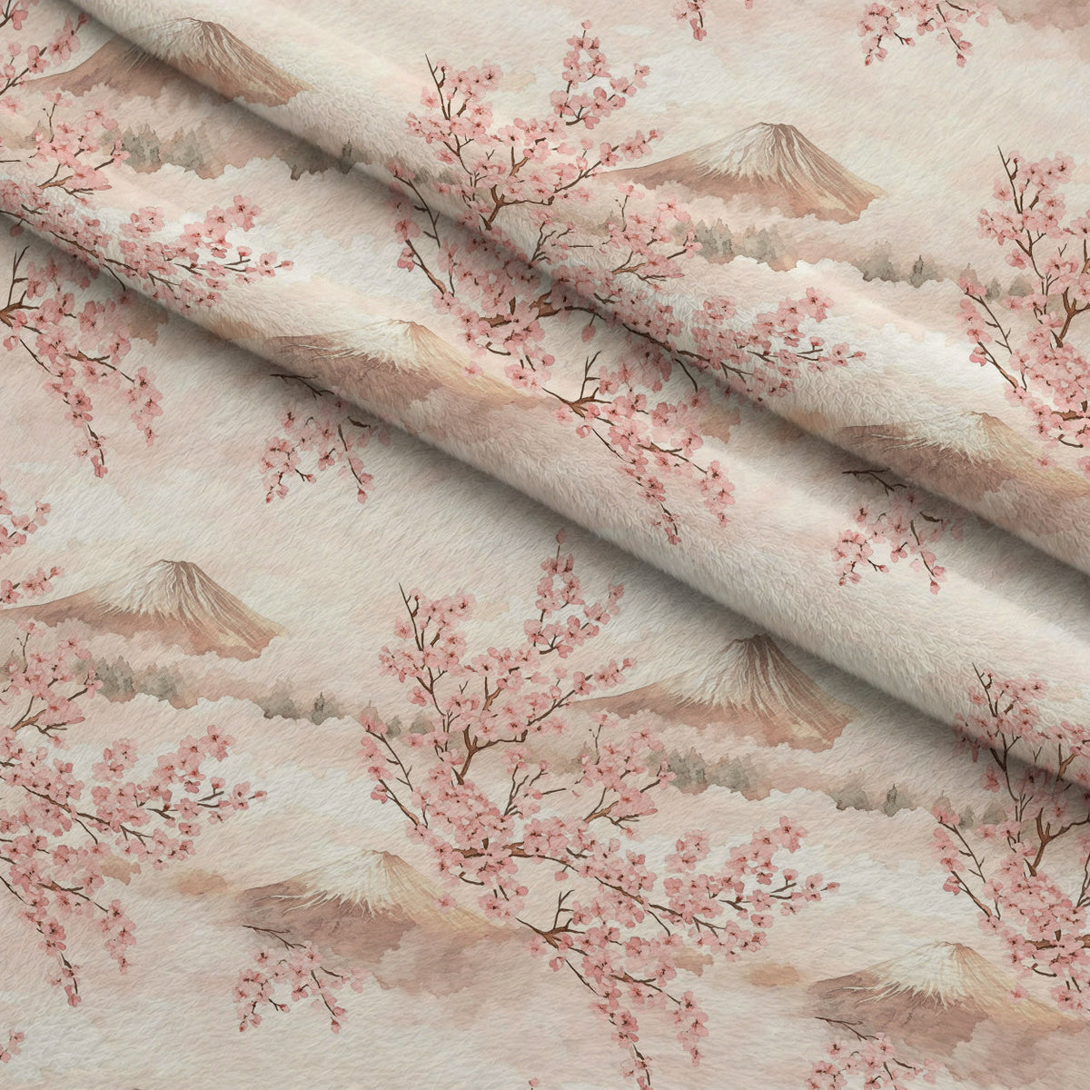 Sakura Summit Pattern 4 Fleece Fabric — fleece fabric folded close-up preview (mv-fleece-v1:lying)