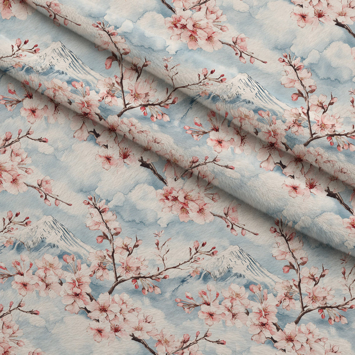 Sakura Summit Pattern 5 Fleece Fabric — fleece fabric folded close-up preview (mv-fleece-v1:lying)