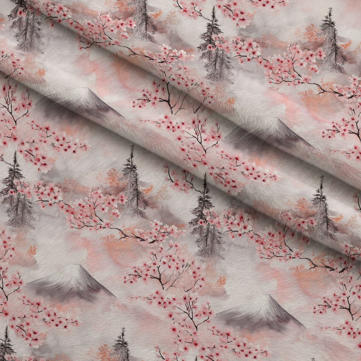 Sakura Summit Pattern 8 Fleece Fabric — fleece fabric folded close-up preview (mv-fleece-v1:lying)