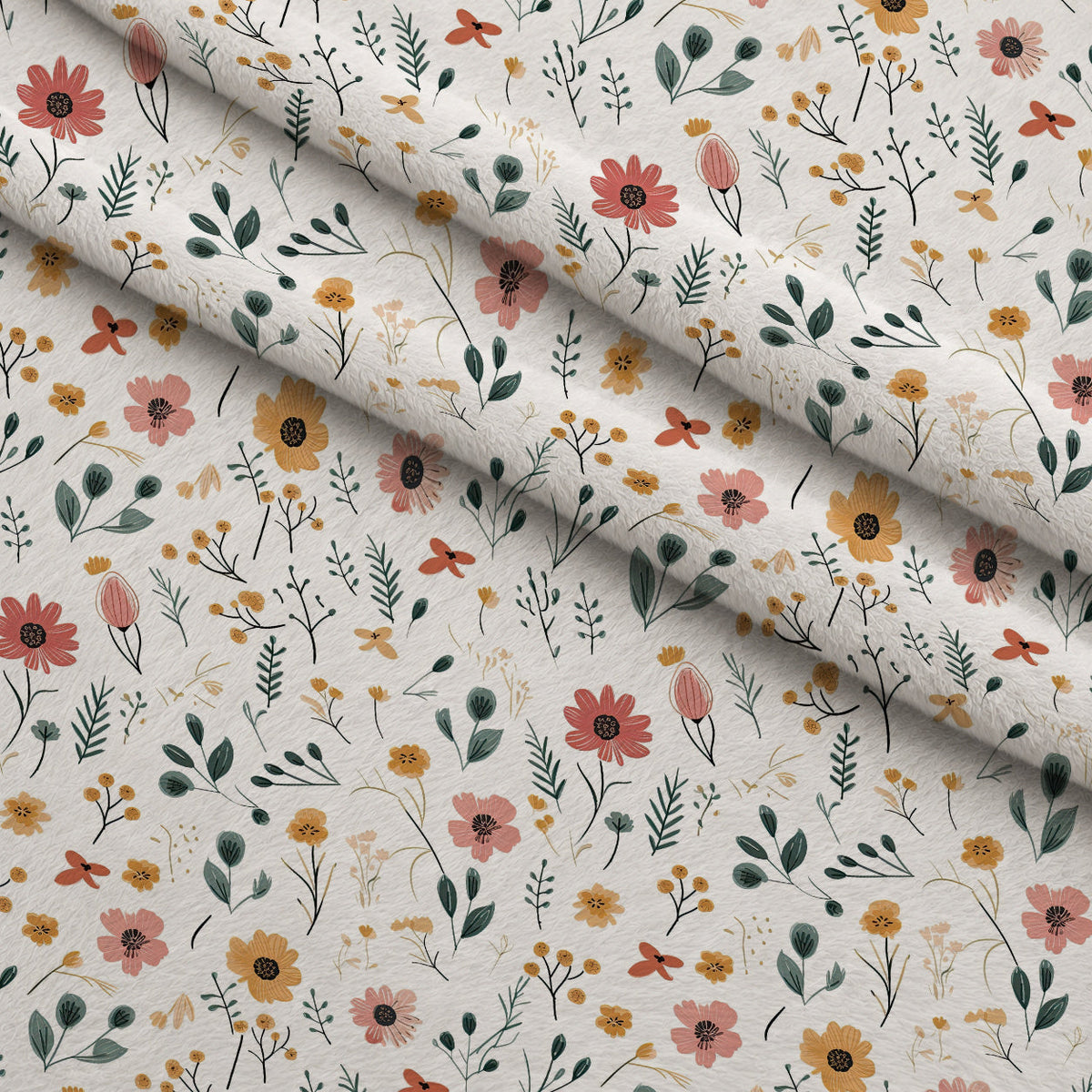 Scandi Meadow Pattern 3 Fleece Fabric — fleece fabric folded close-up preview (mv-fleece-v1:lying)