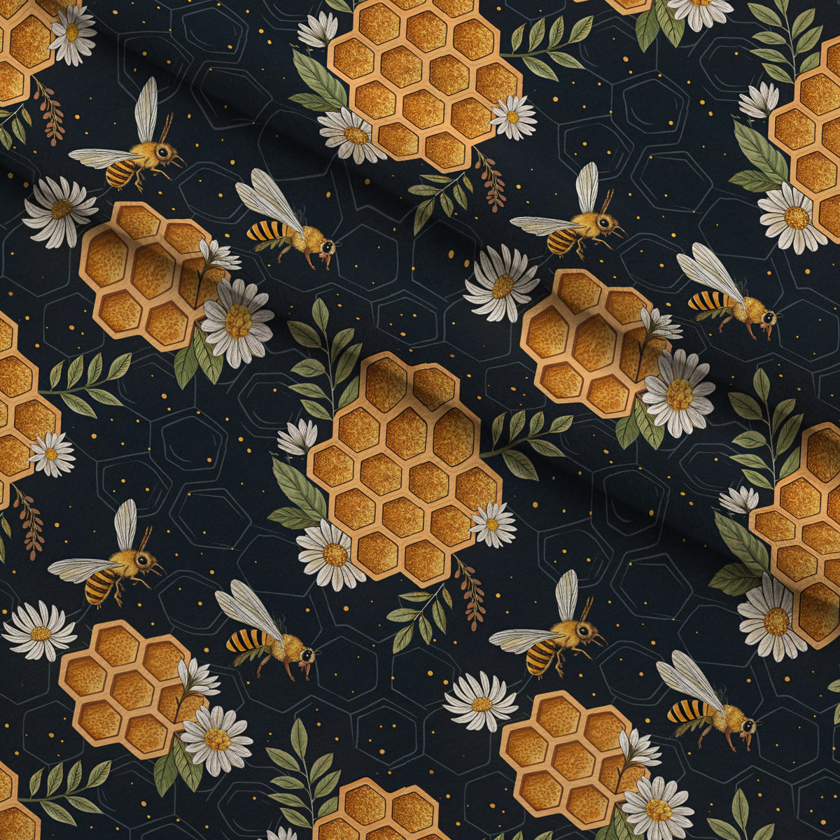 Scarlet Hive Pattern 18 Fleece Fabric — fleece fabric folded close-up preview (mv-fleece-v1:lying)