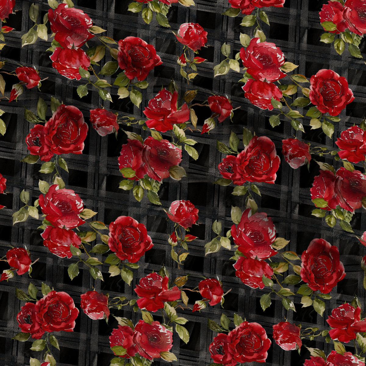 Scarlet Tartan Blooms Pattern 10 Fleece Fabric — fleece fabric folded close-up preview (mv-fleece-v1:lying)
