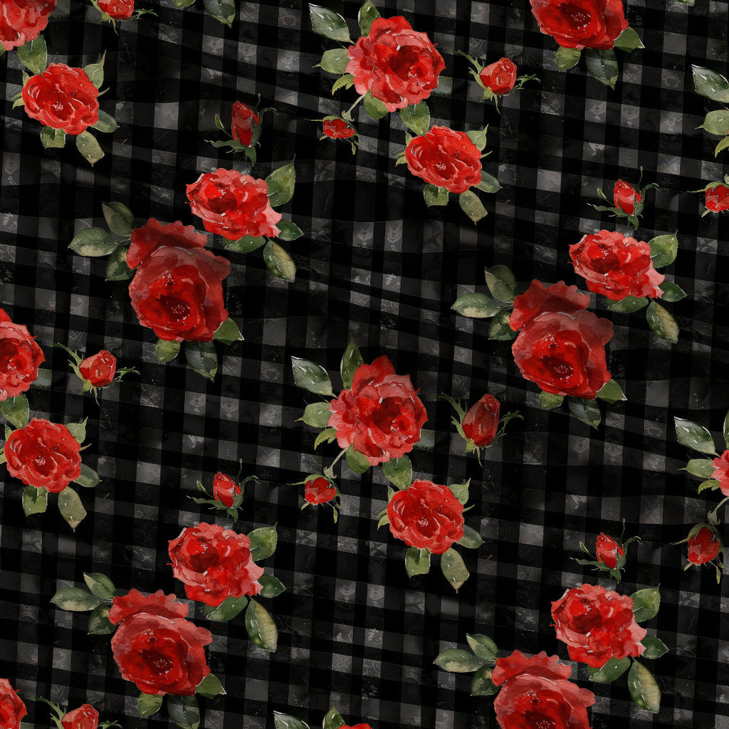 Scarlet Tartan Blooms Pattern 11 Fleece Fabric — fleece fabric folded close-up preview (mv-fleece-v1:lying)