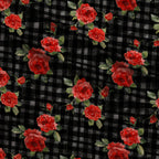 Scarlet Tartan Blooms Pattern 11 Fleece Fabric — fleece fabric folded close-up preview (mv-fleece-v1:lying)