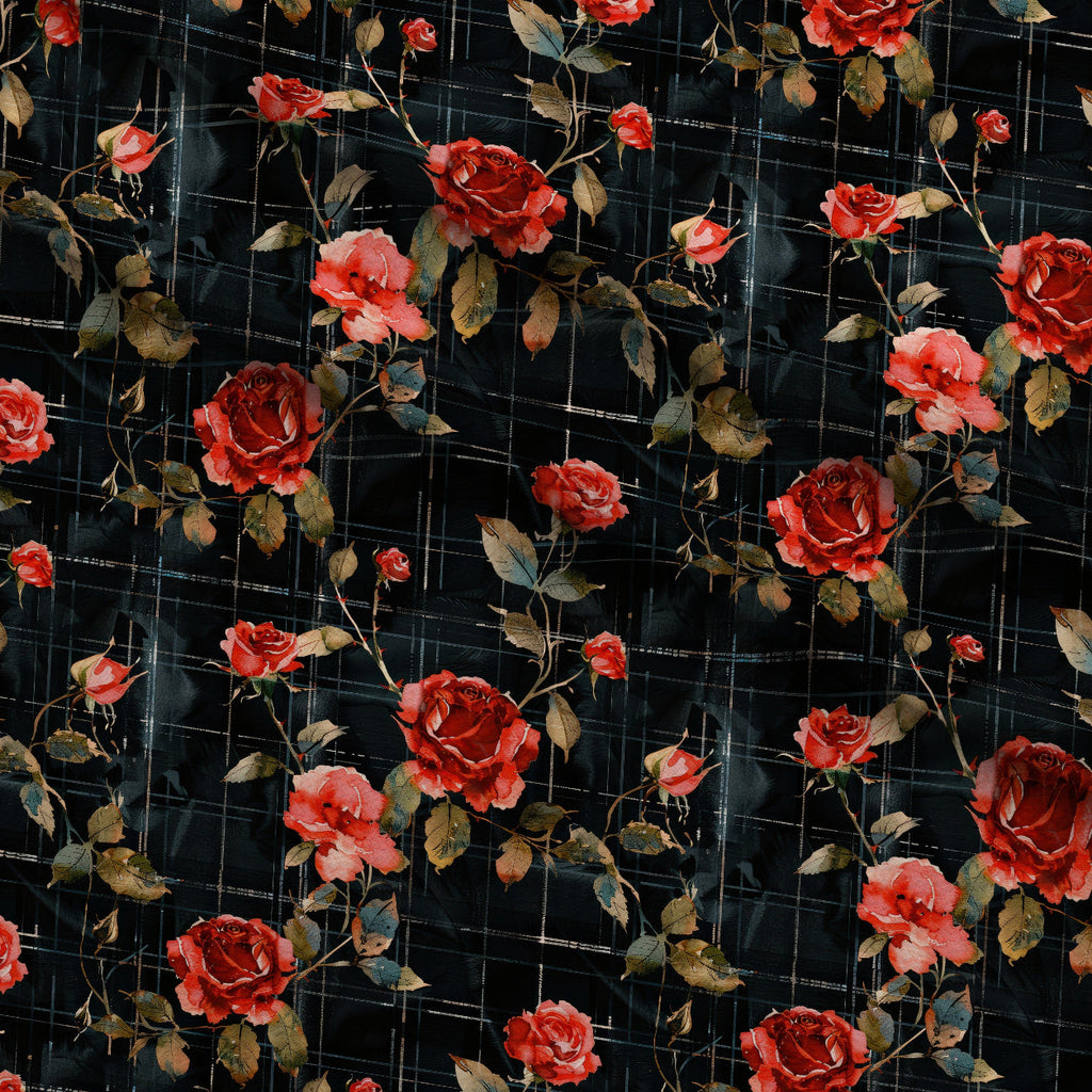 Scarlet Tartan Blooms Pattern 12 Fleece Fabric — fleece fabric folded close-up preview (mv-fleece-v1:lying)
