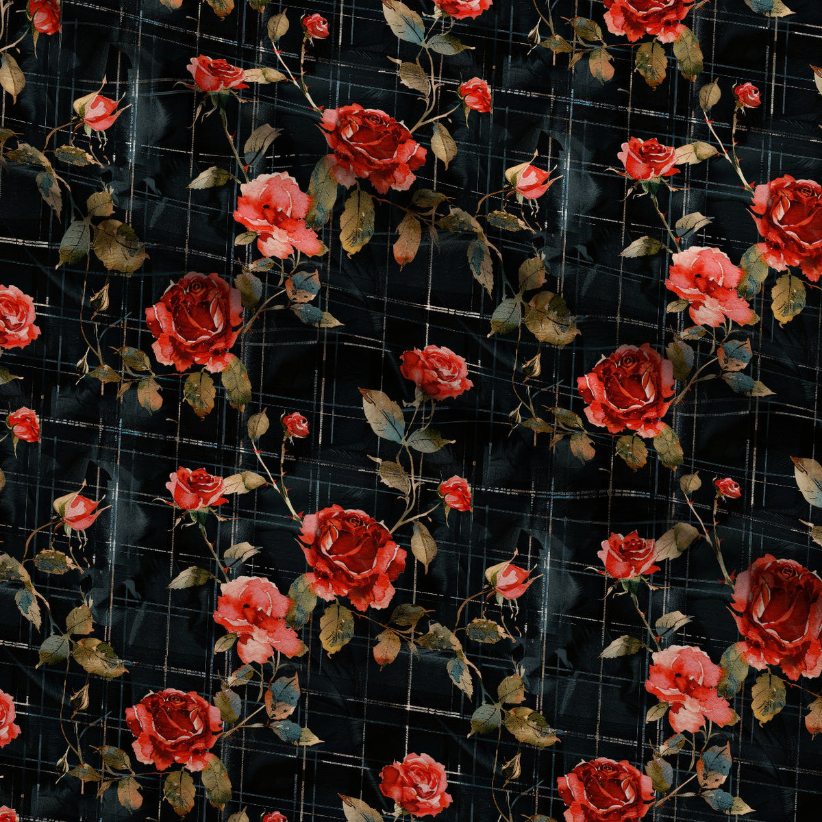 Scarlet Tartan Blooms Pattern 12 Fleece Fabric — fleece fabric folded close-up preview (mv-fleece-v1:lying)
