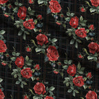Scarlet Tartan Blooms Pattern 2 Fleece Fabric — fleece fabric folded close-up preview (mv-fleece-v1:lying)