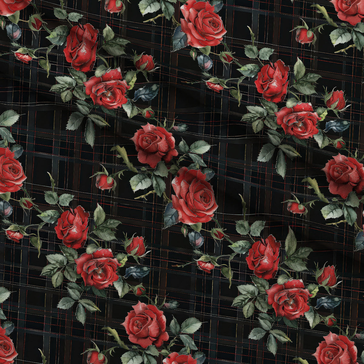 Scarlet Tartan Blooms Pattern 2 Fleece Fabric — fleece fabric folded close-up preview (mv-fleece-v1:lying)