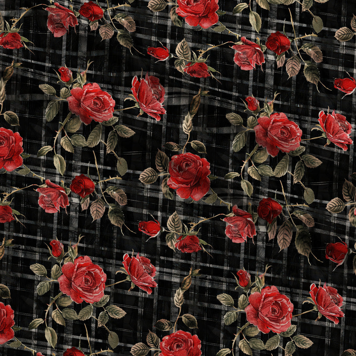 Scarlet Tartan Blooms Pattern 3 Fleece Fabric — fleece fabric folded close-up preview (mv-fleece-v1:lying)