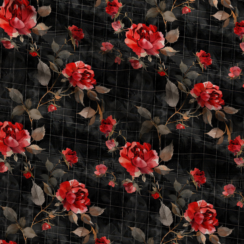 Scarlet Tartan Blooms Pattern 4 Fleece Fabric — fleece fabric folded close-up preview (mv-fleece-v1:lying)