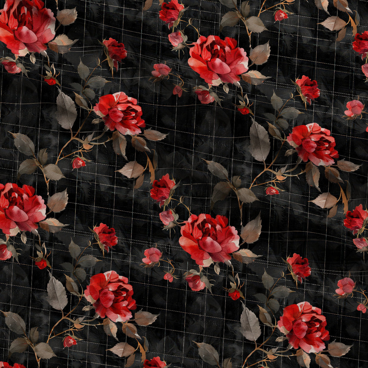 Scarlet Tartan Blooms Pattern 4 Fleece Fabric — fleece fabric folded close-up preview (mv-fleece-v1:lying)