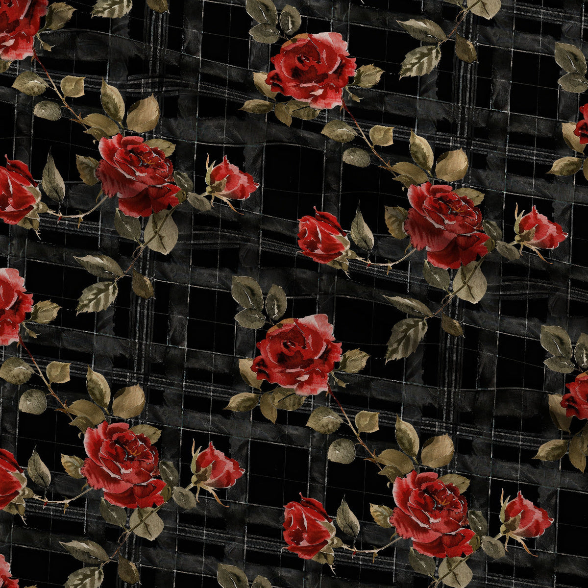 Scarlet Tartan Blooms Pattern 5 Fleece Fabric — fleece fabric folded close-up preview (mv-fleece-v1:lying)