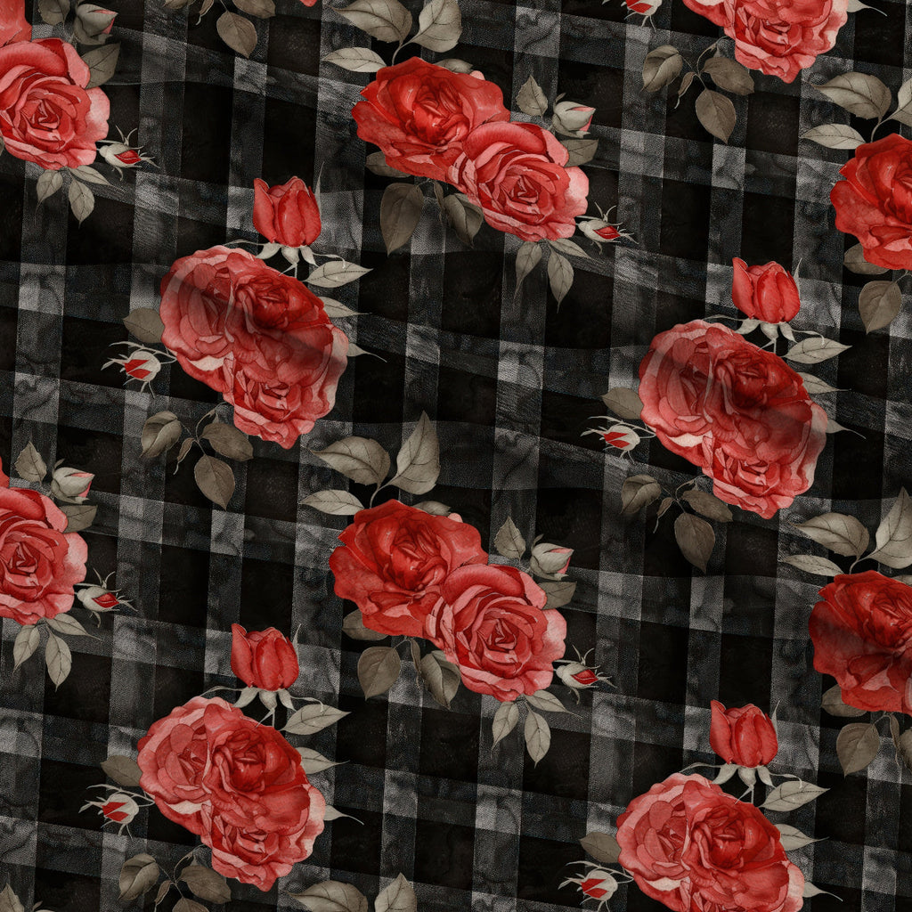 Scarlet Tartan Blooms Pattern 7 Fleece Fabric — fleece fabric folded close-up preview (mv-fleece-v1:lying)