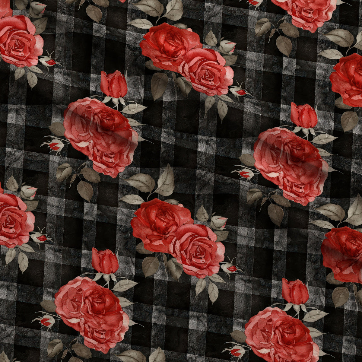 Scarlet Tartan Blooms Pattern 7 Fleece Fabric — fleece fabric folded close-up preview (mv-fleece-v1:lying)