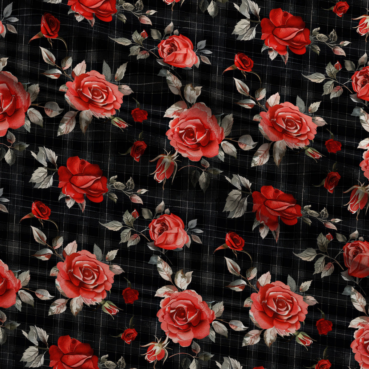 Scarlet Tartan Blooms Pattern 8 Fleece Fabric — fleece fabric folded close-up preview (mv-fleece-v1:lying)