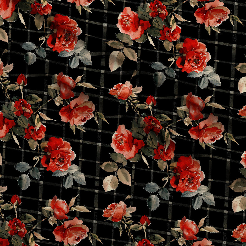 Scarlet Tartan Blooms Pattern 9 Fleece Fabric — fleece fabric folded close-up preview (mv-fleece-v1:lying)