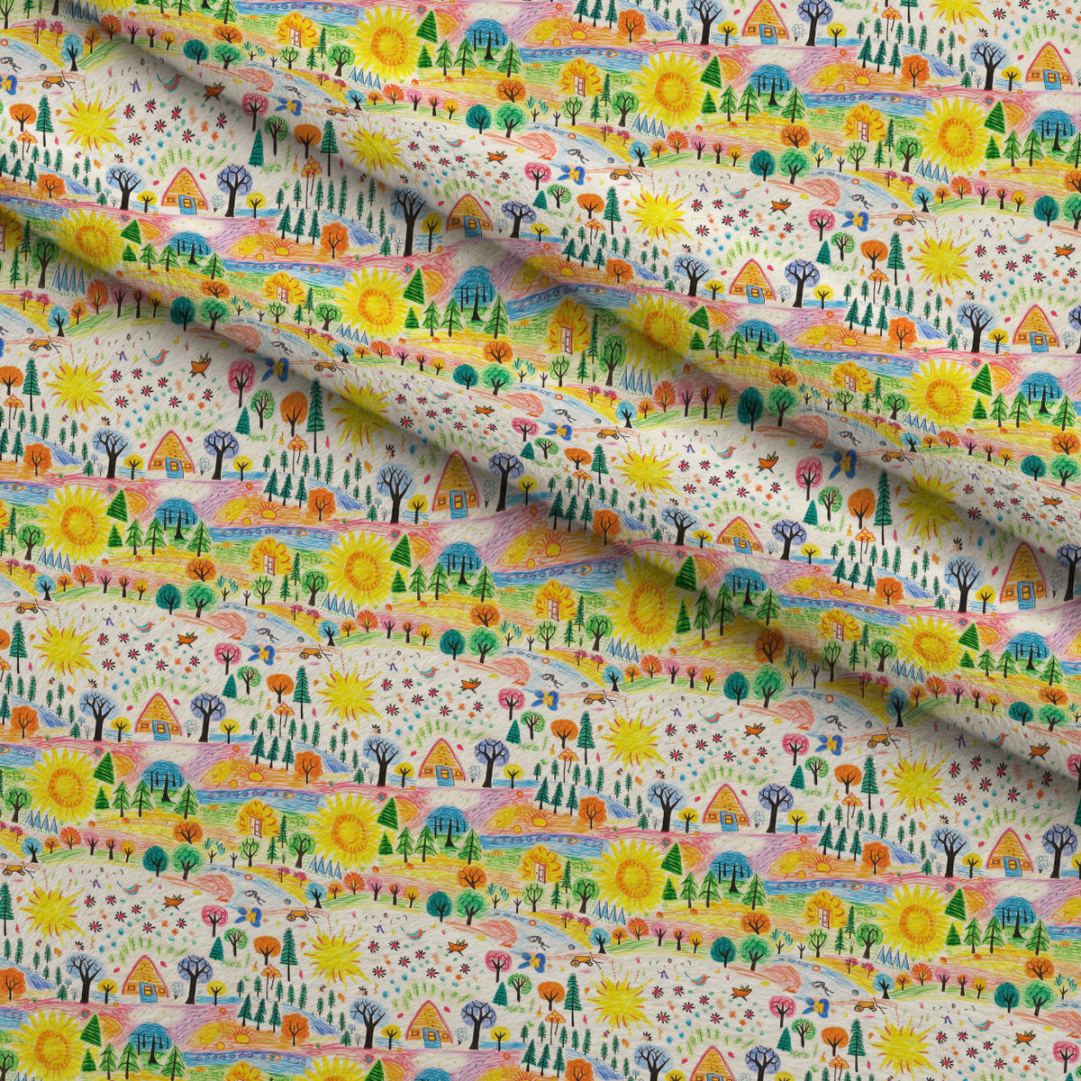 Scribble Sunshine Pattern 4 Fleece Fabric — fleece fabric folded close-up preview (mv-fleece-v1:lying)