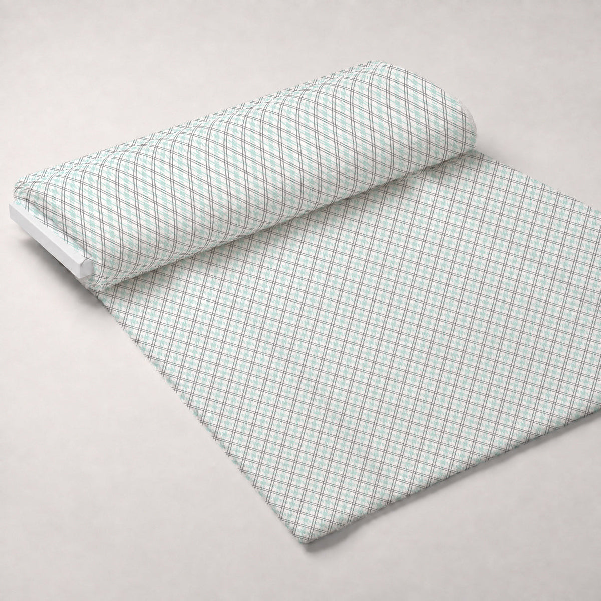 Seafoam Gingham Pattern 10 Fleece Fabric — fleece fabric unrolled bolt preview (mv-fleece-v1:bolt)