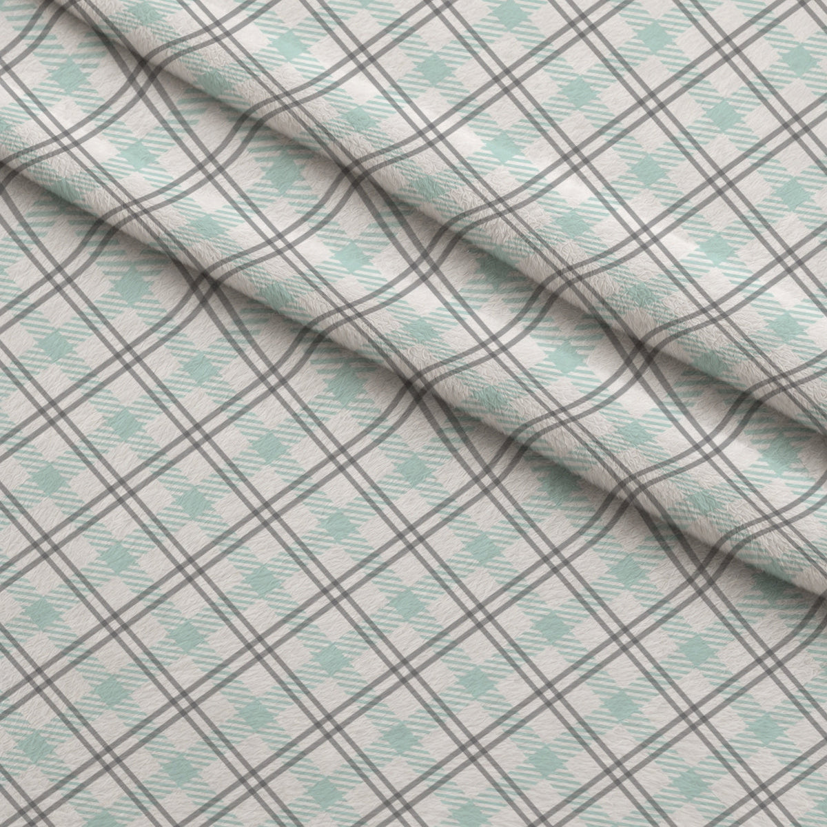 Seafoam Gingham Pattern 10 Fleece Fabric — fleece fabric folded close-up preview (mv-fleece-v1:lying)
