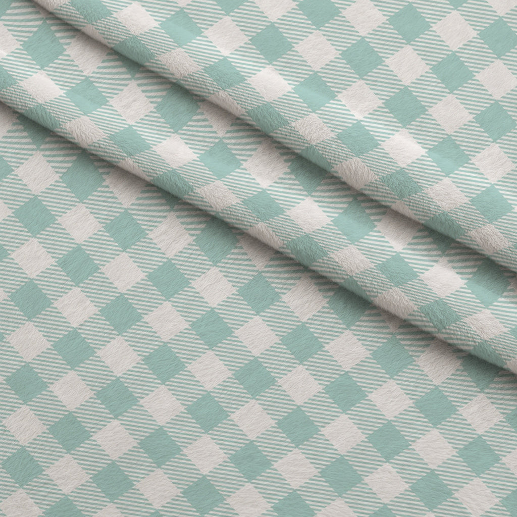 Seafoam Gingham Pattern 11 Fleece Fabric — fleece fabric folded close-up preview (mv-fleece-v1:lying)