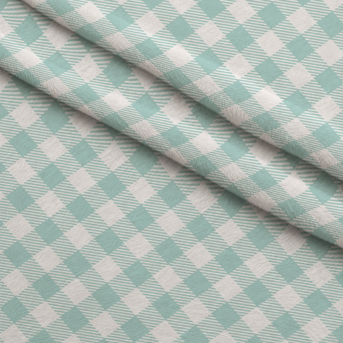 Seafoam Gingham Pattern 11 Fleece Fabric — fleece fabric folded close-up preview (mv-fleece-v1:lying)