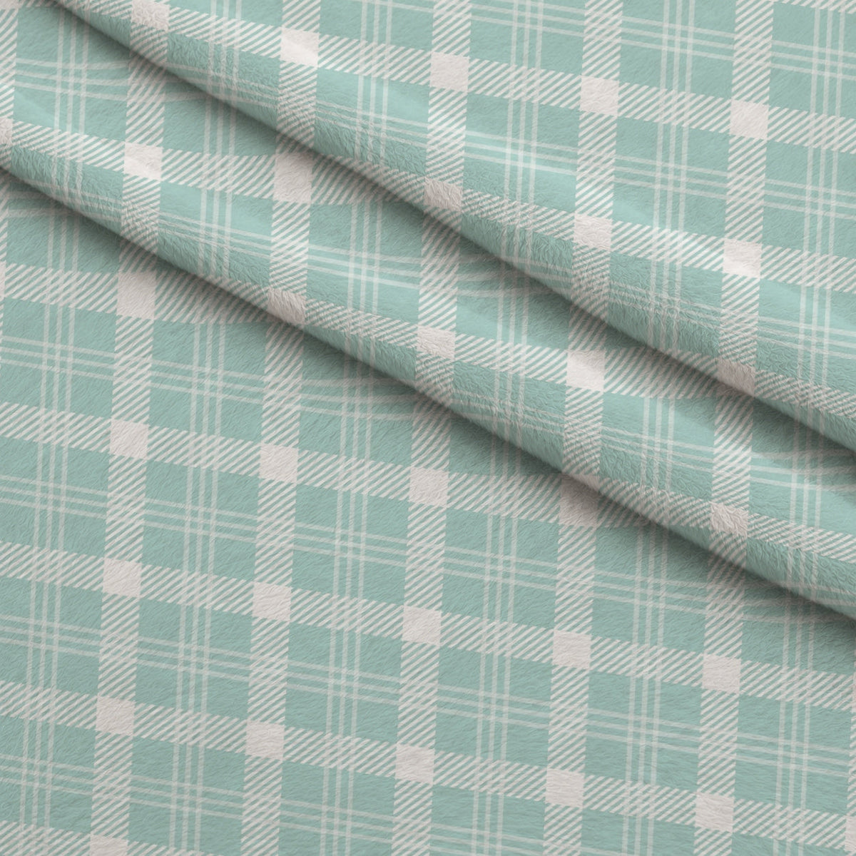 Seafoam Gingham Pattern 12 Fleece Fabric — fleece fabric folded close-up preview (mv-fleece-v1:lying)