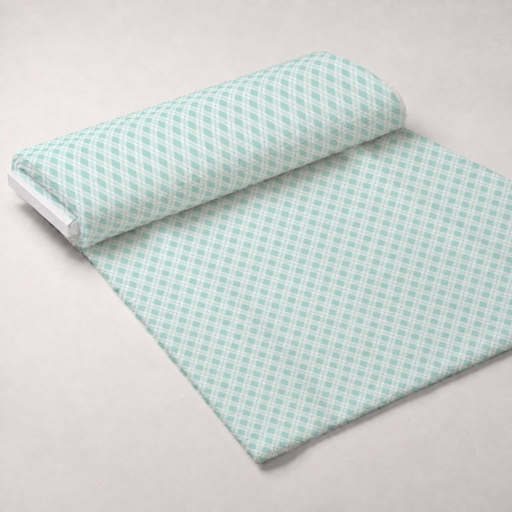 Seafoam Gingham Pattern 14 Fleece Fabric — fleece fabric unrolled bolt preview (mv-fleece-v1:bolt)
