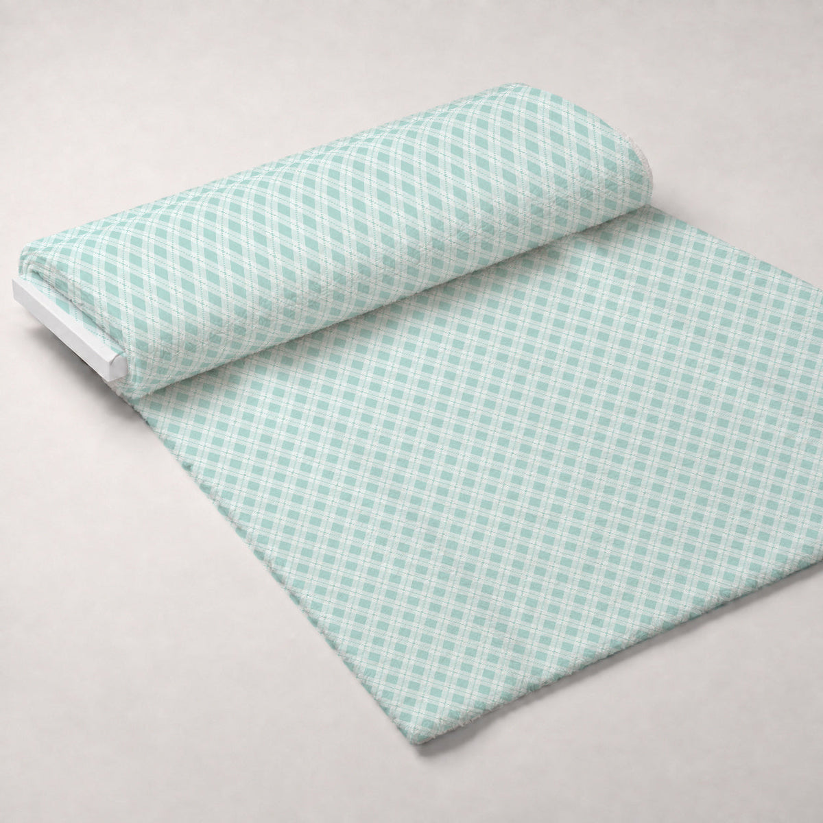 Seafoam Gingham Pattern 14 Fleece Fabric — fleece fabric unrolled bolt preview (mv-fleece-v1:bolt)