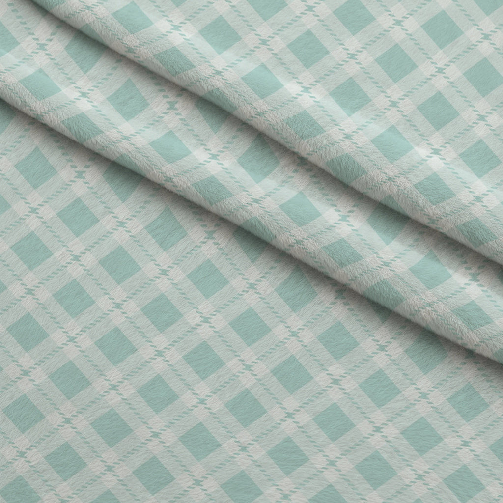Seafoam Gingham Pattern 14 Fleece Fabric — fleece fabric folded close-up preview (mv-fleece-v1:lying)