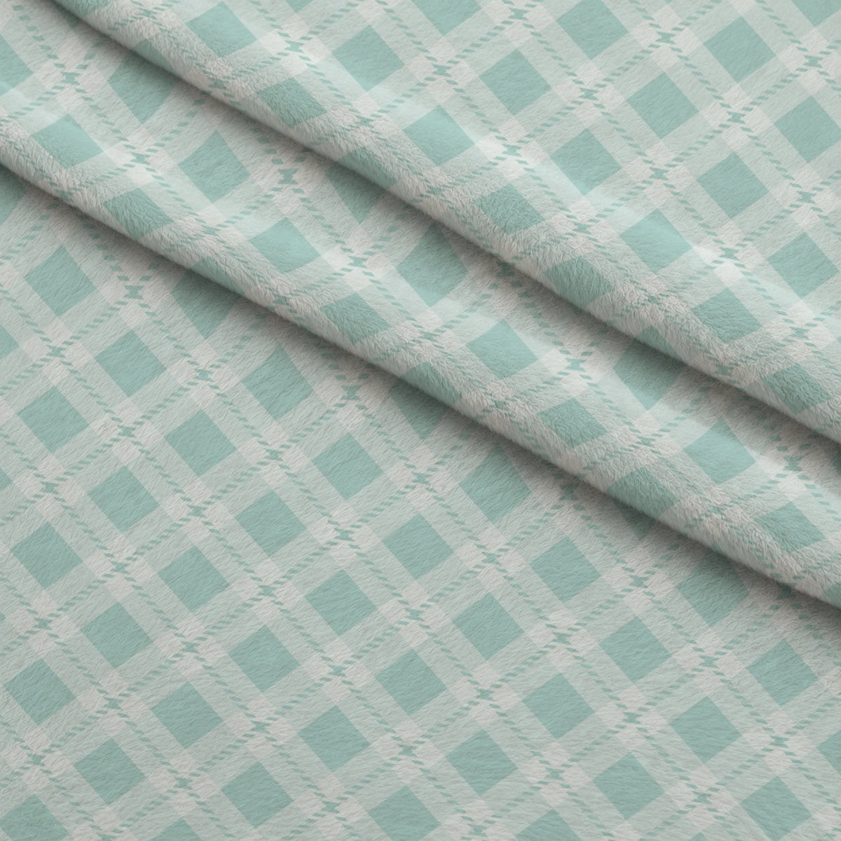 Seafoam Gingham Pattern 14 Fleece Fabric — fleece fabric folded close-up preview (mv-fleece-v1:lying)