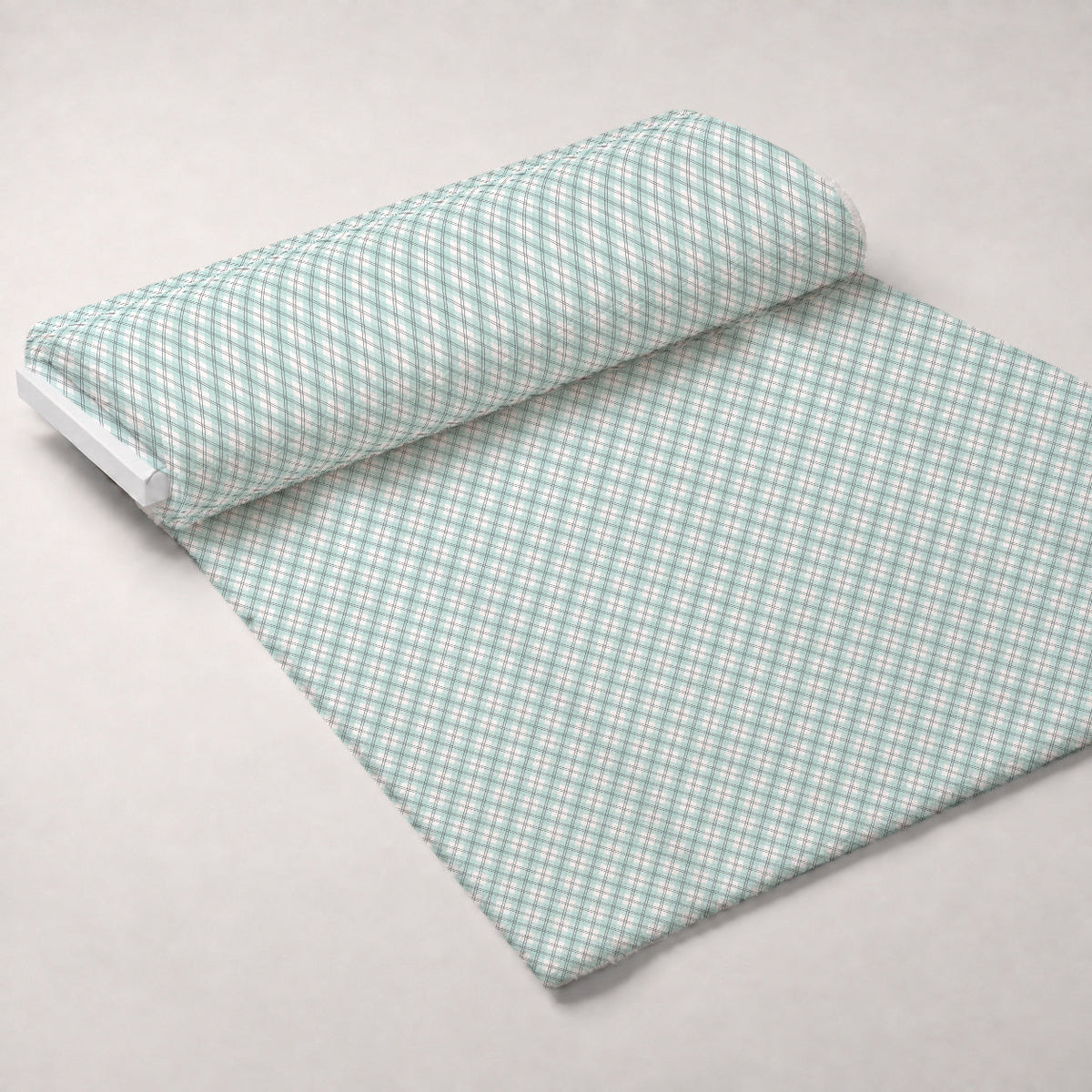 Seafoam Gingham Pattern 17 Fleece Fabric — fleece fabric unrolled bolt preview (mv-fleece-v1:bolt)