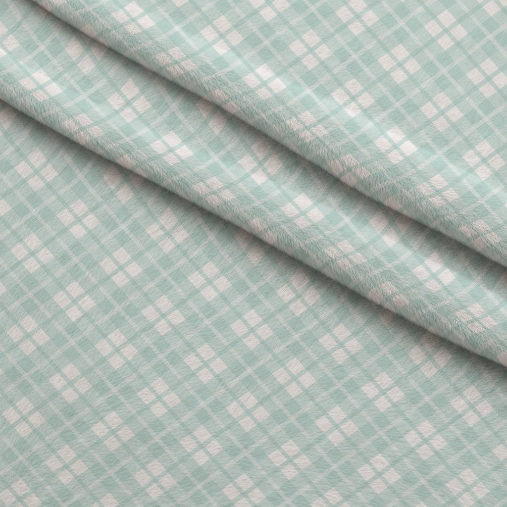 Seafoam Gingham Pattern 2 Fleece Fabric — fleece fabric folded close-up preview (mv-fleece-v1:lying)