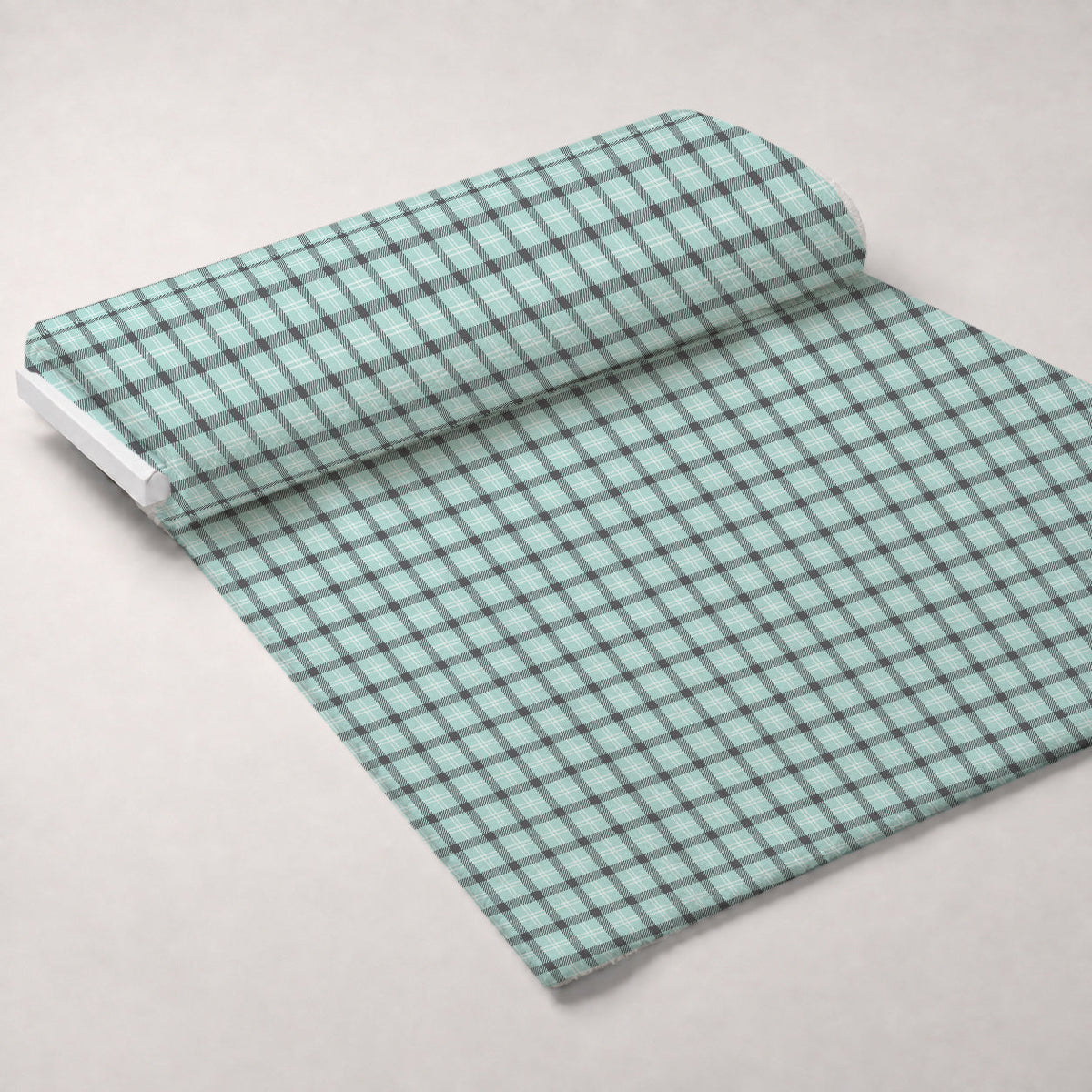 Seafoam Gingham Pattern 9 Fleece Fabric — fleece fabric unrolled bolt preview (mv-fleece-v1:bolt)