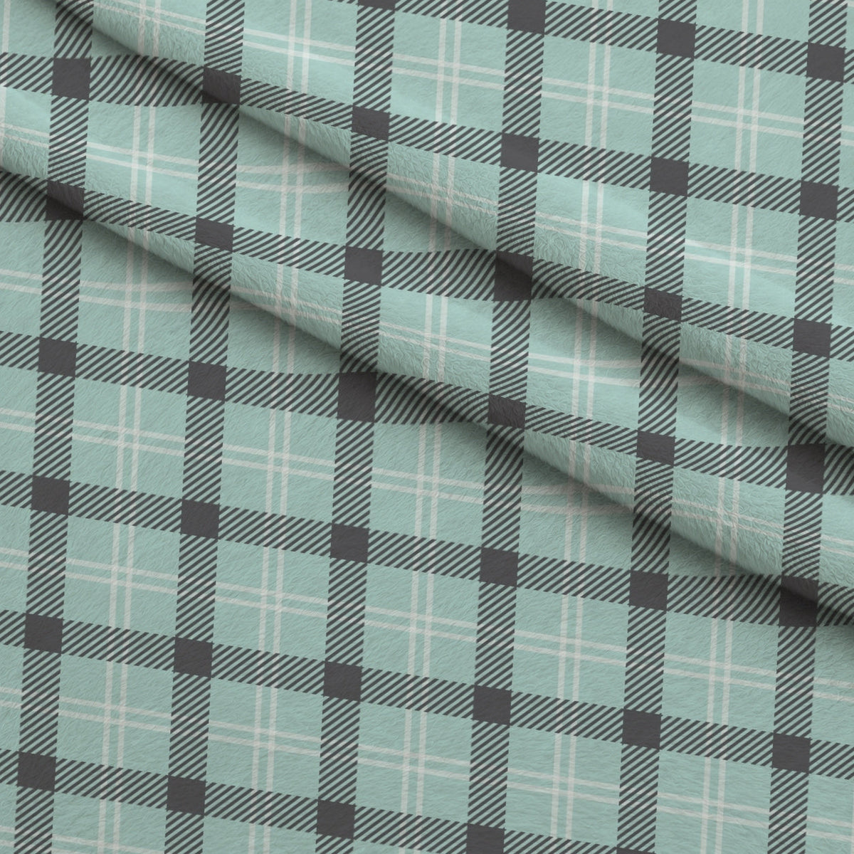 Seafoam Gingham Pattern 9 Fleece Fabric — fleece fabric folded close-up preview (mv-fleece-v1:lying)