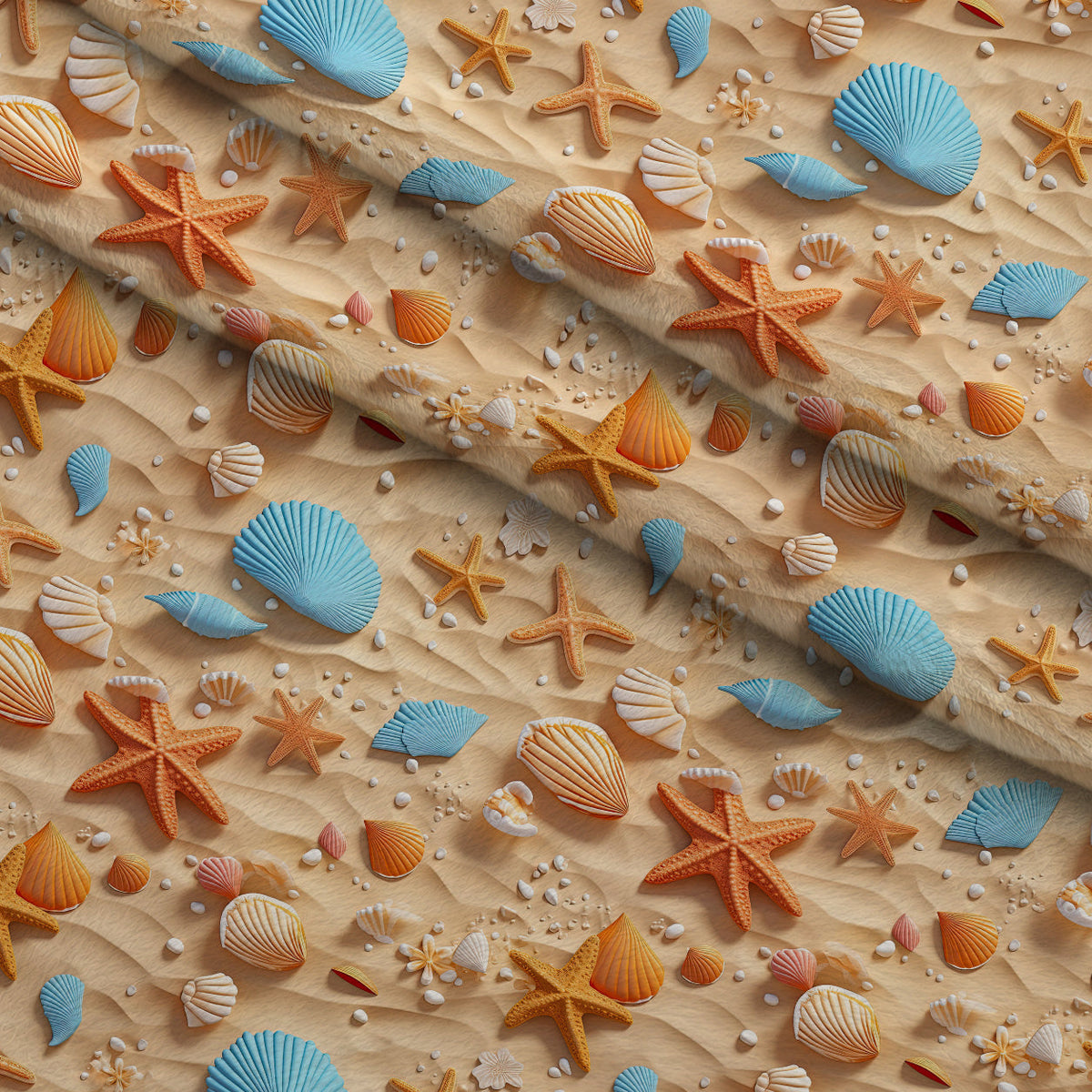 Seashell Shores Pattern 1 Fleece Fabric — fleece fabric folded close-up preview (mv-fleece-v1:lying)